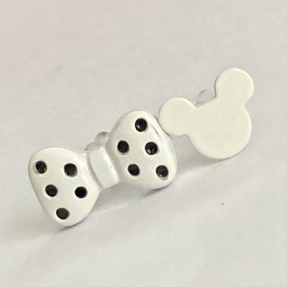 Vintage Disney Mickey Minnie Mouse Earrings Ears Bow Dots Icon White Disneyana - Picture 5 of 9